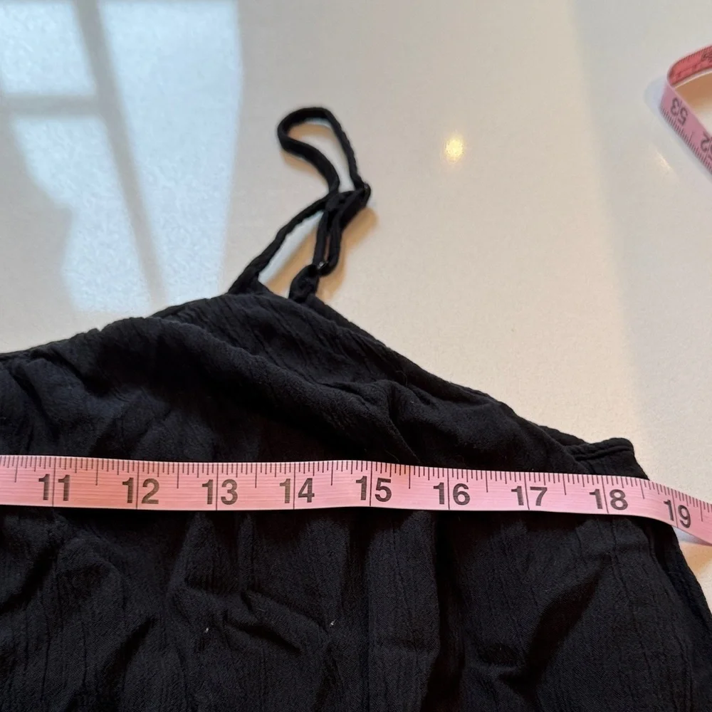 Dip Gauzy Rounded Neckline, Spaghetti Strap Mini Resort Dress, Black, Size M